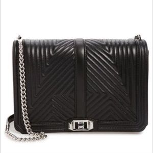 Rebecca Minkoff Jumbo Geo Chevron Black Silver Love Crossbody Shoulder Bag